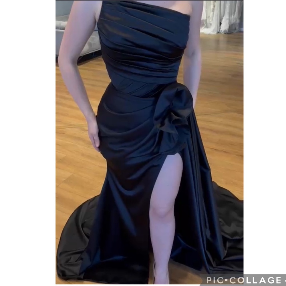 Black Asymmetric Gown with train